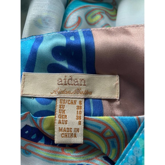 Aidan by Aidan Mattox Empire Waist Chiffon V-Neck Blue Multi Dress Size 6 NWT - Picture 5 of 7